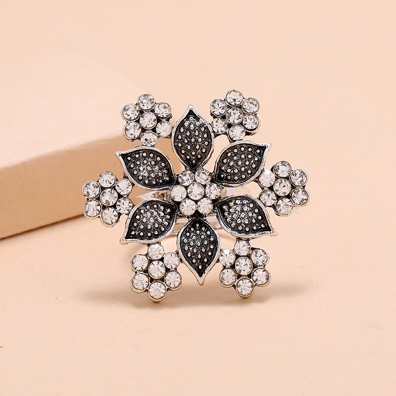 mignon Vintage couleur argent grande fleur bague de fiançailles de mariage pour les femmes d'anniversaire de fête