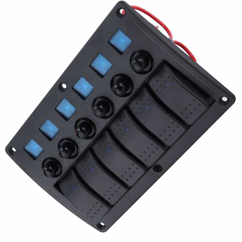Car Toggle Switch Panel IP65 Waterproof 6 Gangs Rocker Switch Panel Black for SUVs for Boats for Trucks