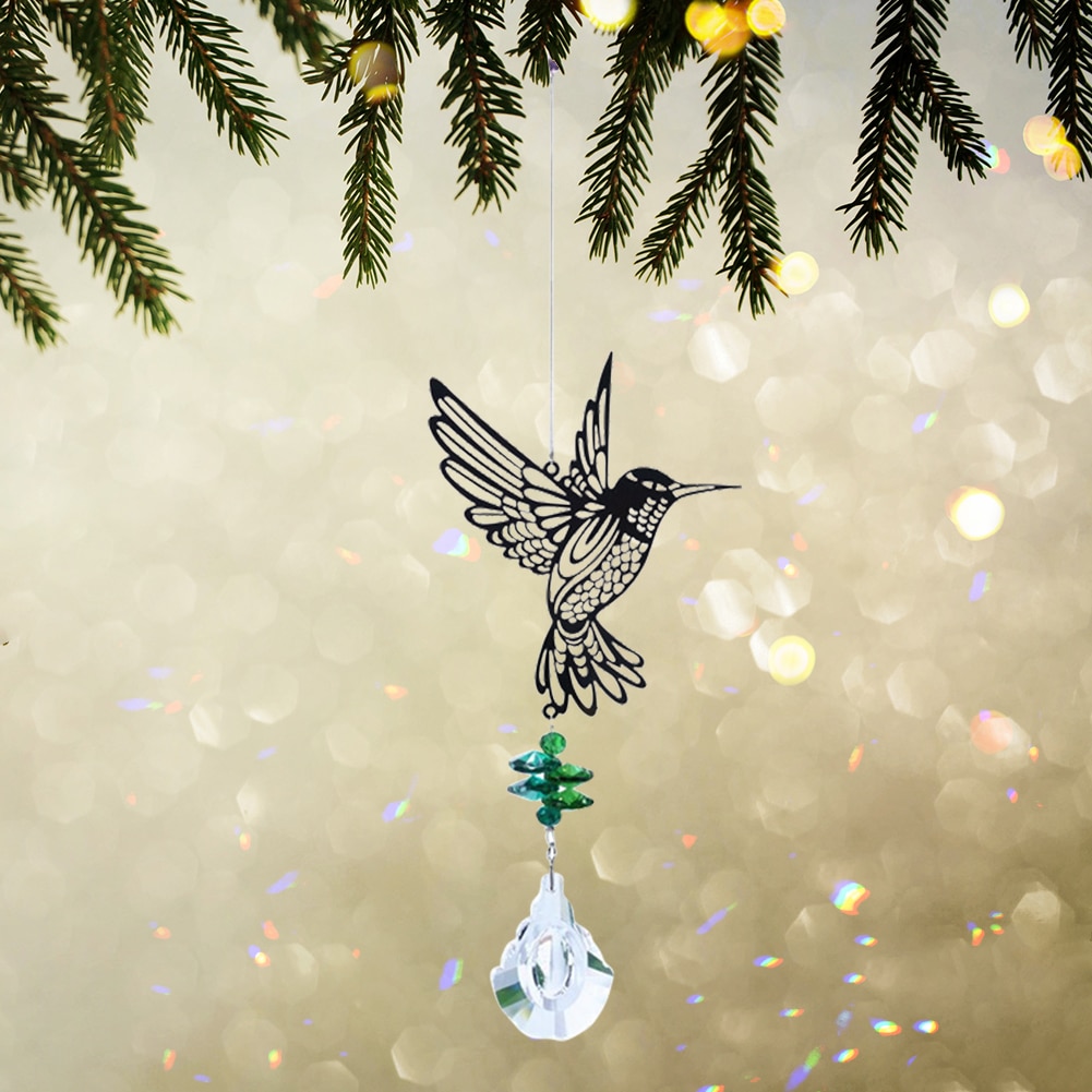 Kristall solfångare prismor glas ljuskrona kolibri vindspel regnbågsjagare gardin hängande hänge hem trädgård inredning