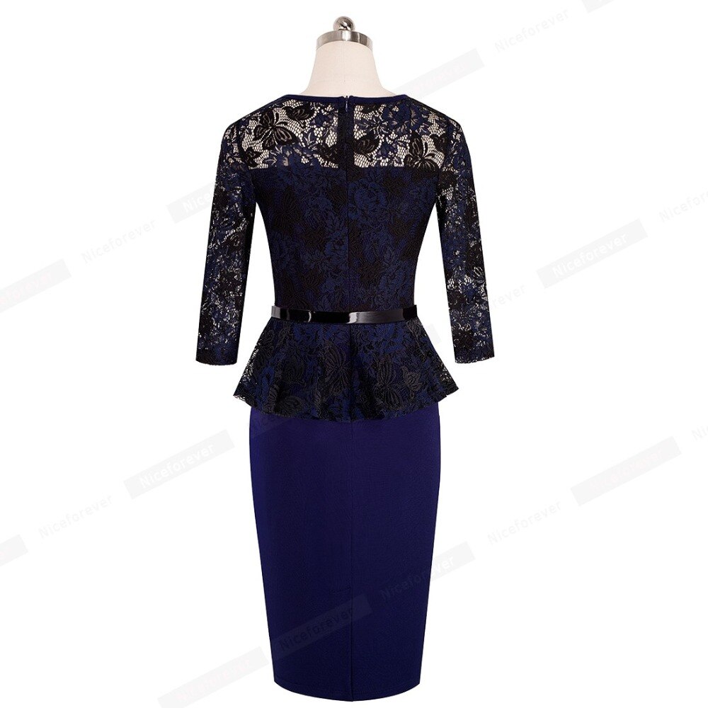 Nice-forever – robe crayon en dentelle pour femmes, tunique en Patchwork, élégante, pour le bureau, ajustée, btyB360