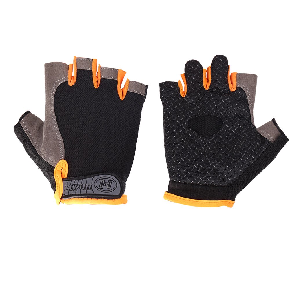 Half Finger Cycling Gloves 1Pair Cycling Gloves Anti-Slip Men Women Half Finger Gloves Breathable Mesh Bike Sports Gloves: Orange / XL