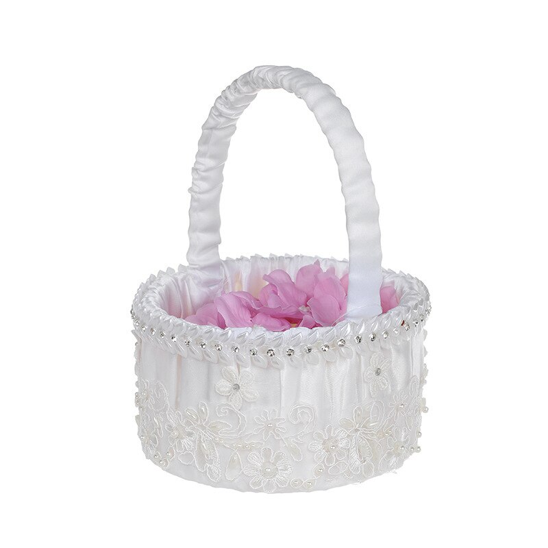 Wedding Supplies Flower Girl Sprinkle Flowers Portable Flower Basket White Applique Bride Wedding Plastic Flower Basket