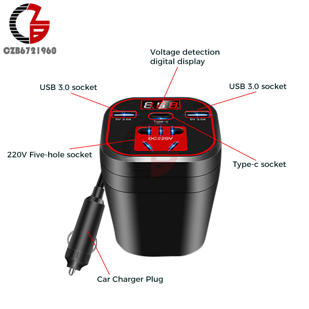 LED Display Car Inverter 12V/24V to 110V/220V Socket Power Inverter Adaptor USB Fast Charging Voltage Converter Transformer