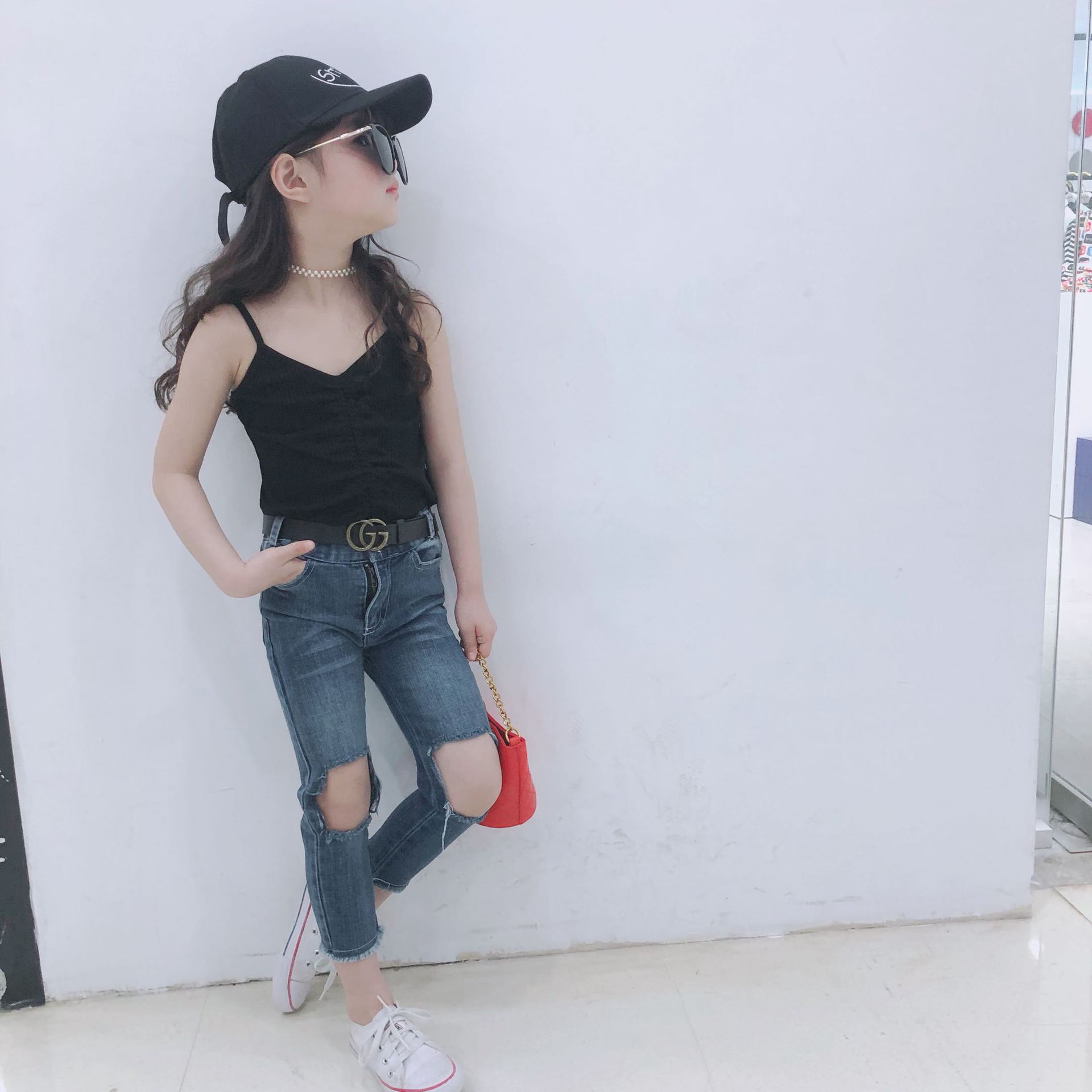 Primavera otoño niñas jeans bebé Vaquero elástico pantalones niños lápiz pantalones niños pantalones streetwear agujero rasgado 2 a 12 años