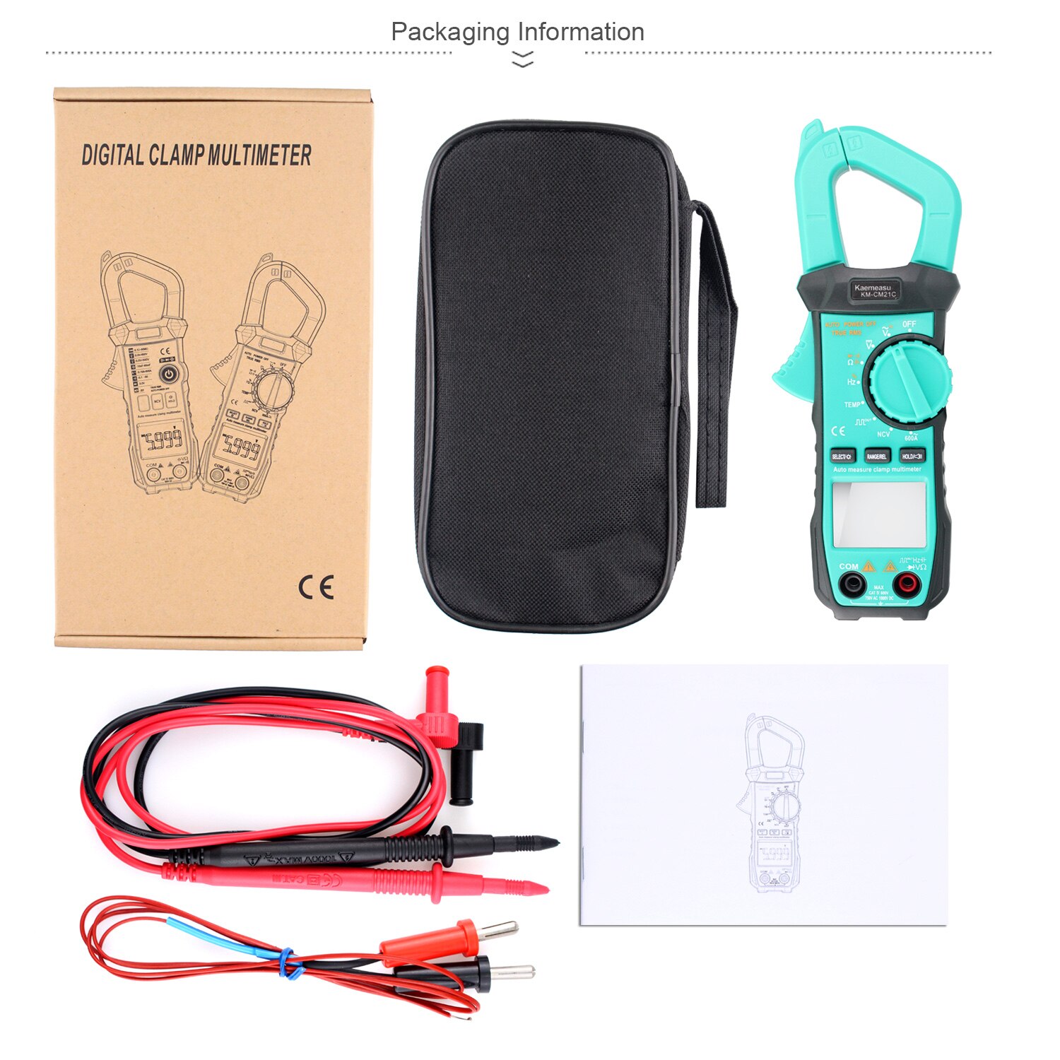 Digital Clamp Meter AC Current Clamp Multimeter AC DC Multi Tester Automatic Range True RMS High Precision Multimeter KM-CM21C