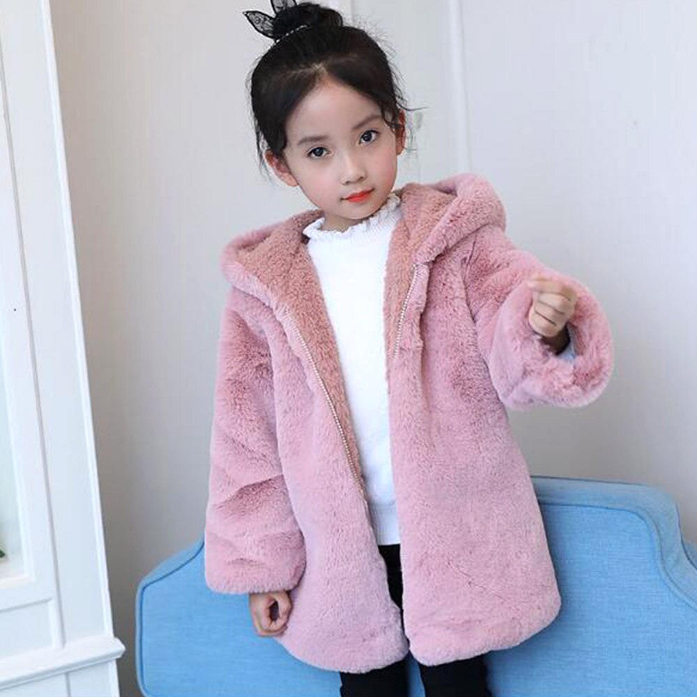 Meisjes Jas Bont Jas Kinderen Herfst Winter Bovenkleding Kleding Lichtgewicht Katoenen Kleding Leuke Lange Mouwen Tops Trui: Pink / 4T