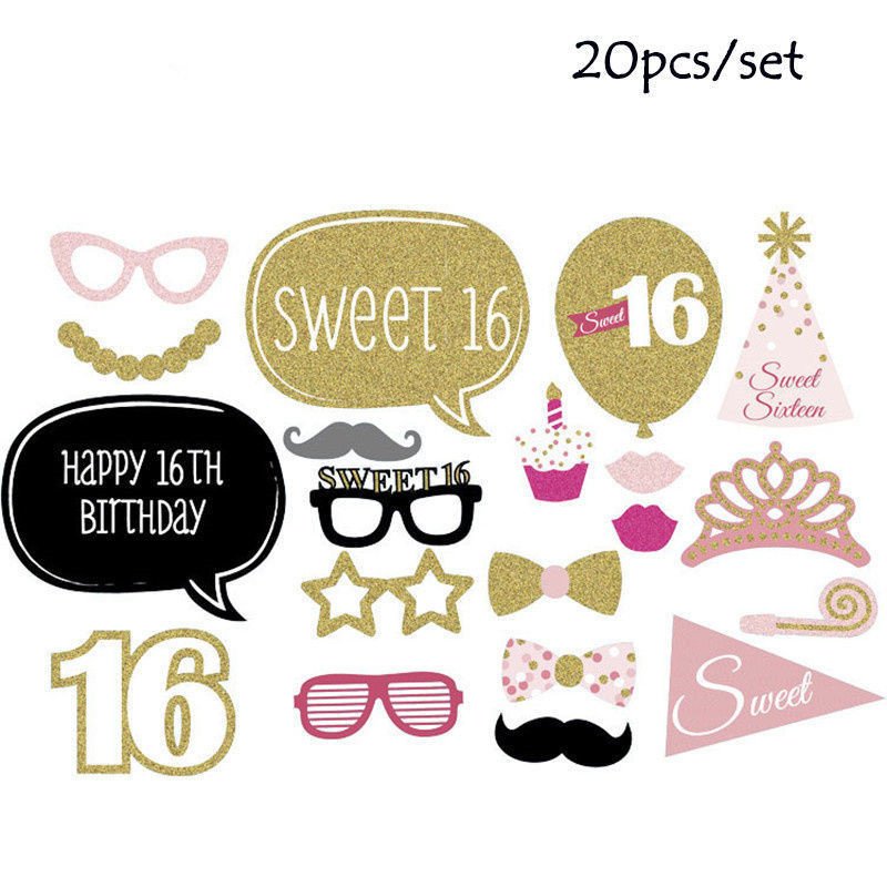 Sweet 16th Birthday Photo Booth Props Sweet 16 Party Decorations Pink Girl Birthday Photo Props