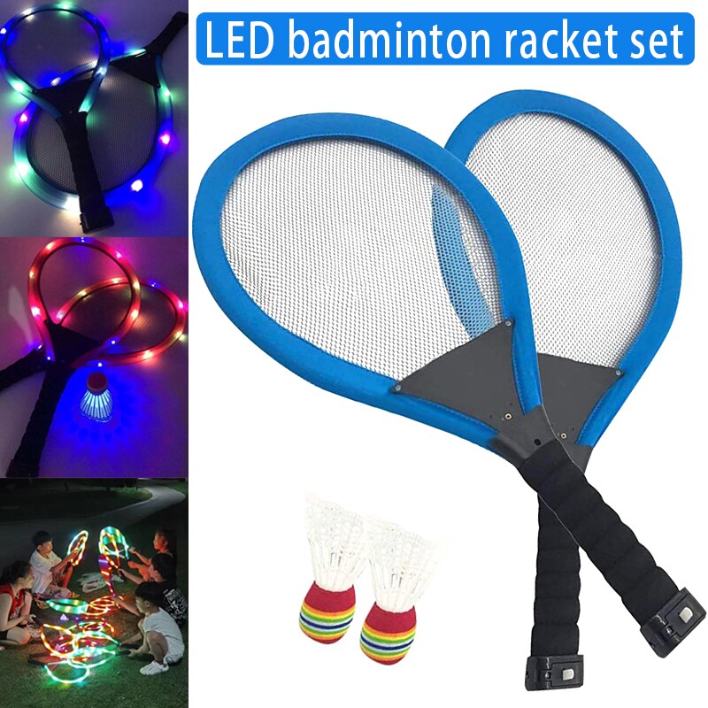 Familjeunderhållning utomhus nattljusträning hållbart led badmintonracketset kolfiber sport fitnessutrustning