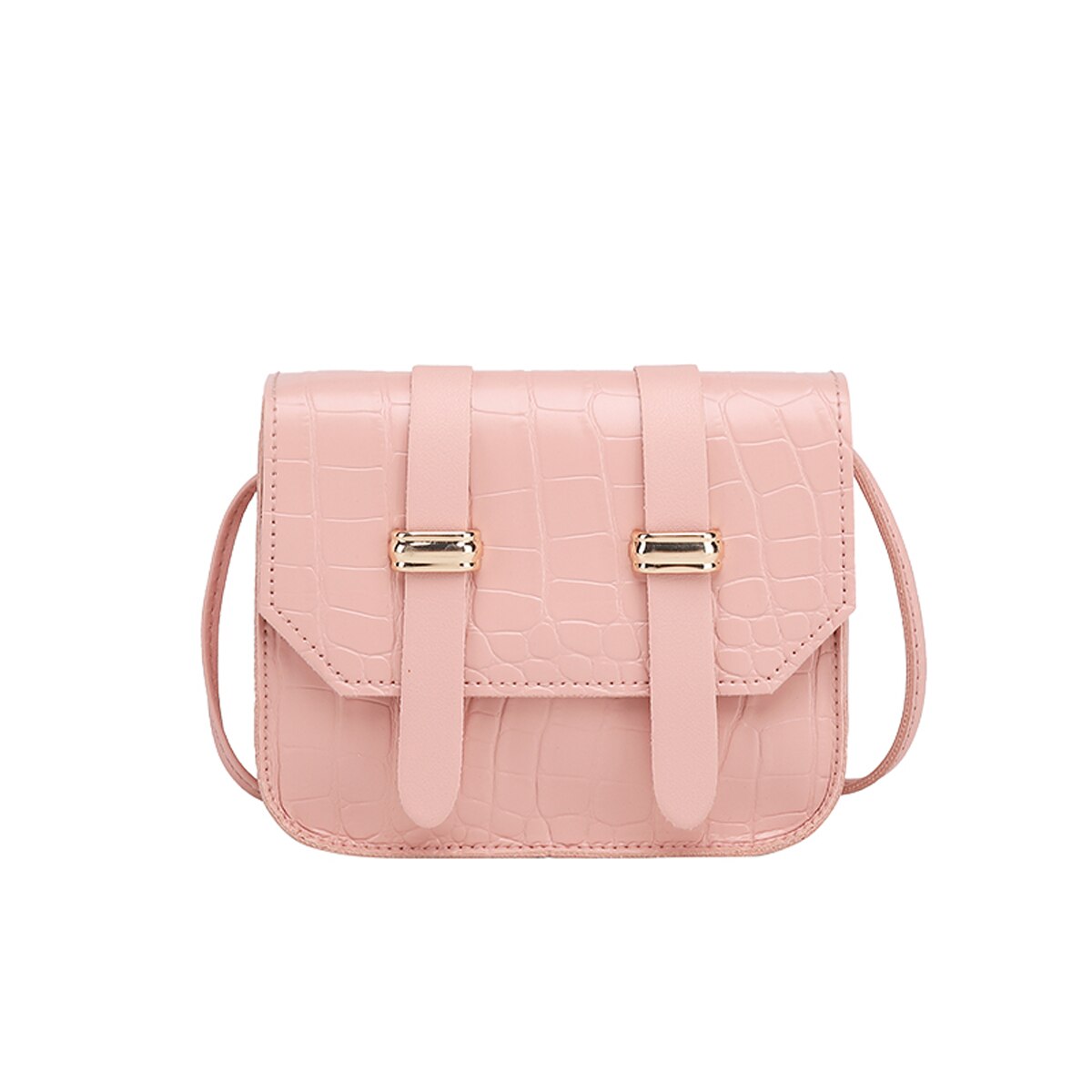 Moda feminina couro do plutônio crossbody mini cor sólida bolsa de ombro estilo casual ajustável fivela magnética saco de celular: Rosa