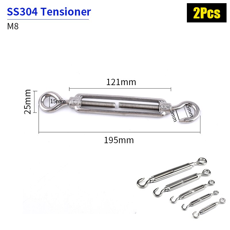 SS304 Rvs Zonnescherm Netten Installatie Accessoires Telescopische Golf Netto Setting Tool Draad Touw Buisklem Katrol Onderdelen: M8 Tensioner