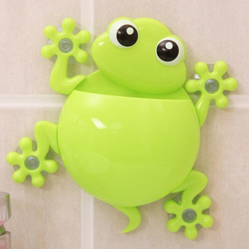 De dibujos animados lindo Gecko modelo cepillo de dientes pasta de dientes de montaje en pared tonto maquillaje soporte Rack Niños Accesorios para el baño: Green
