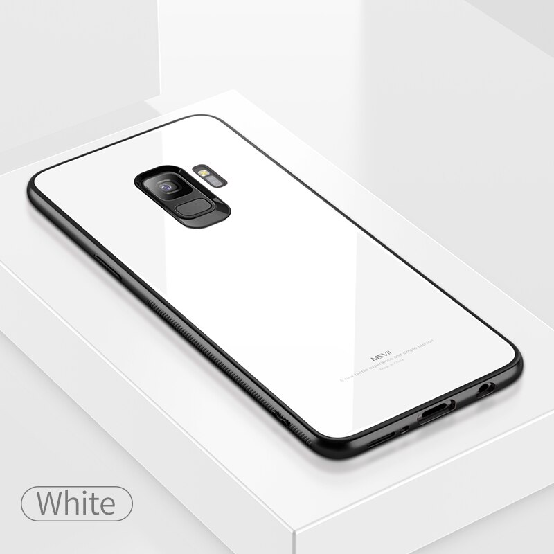 msvii Luxury Tempered Glass Case For Samsung S9 Case Slim Mirro Back Cover For Samsung Galaxy S9 Plus Phone Cases S 9: For Samaung S9 / White