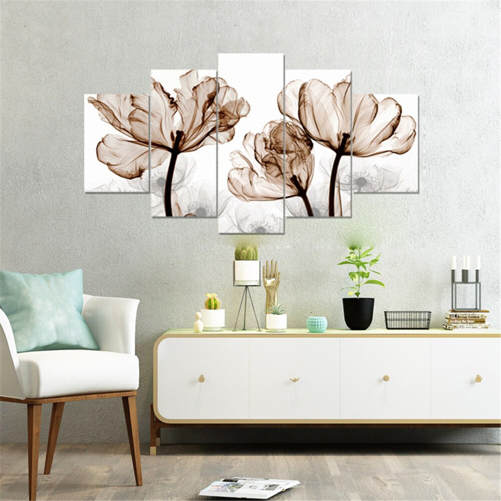 5 Stuks Frameloze Schilderij Inkt Olieverf Bloemen Woonkamer Decoratie Opknoping Scandinavische Stijl Canvas Schilderij