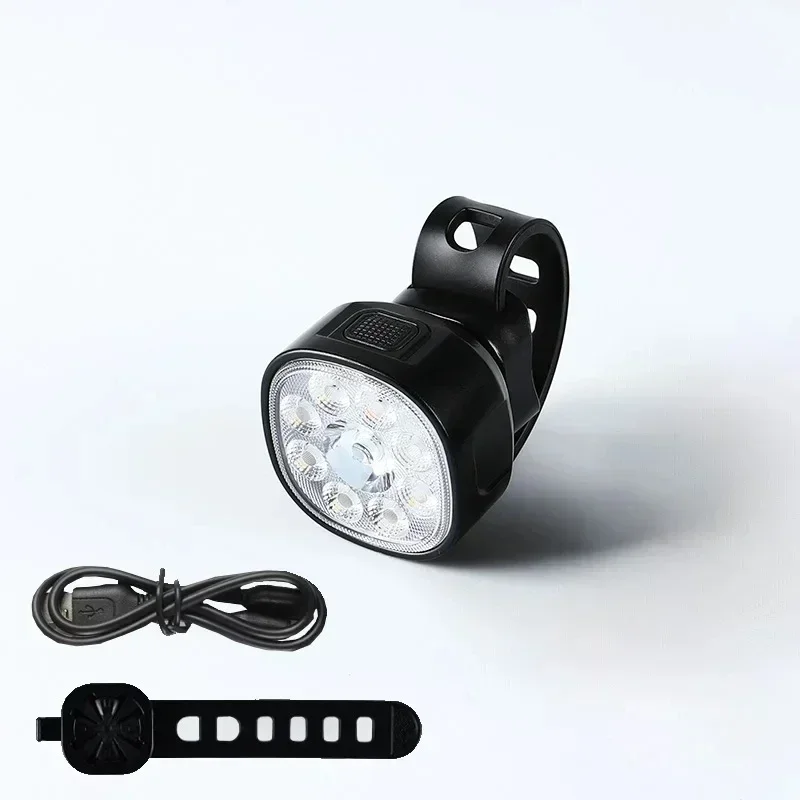 Luz delantera para bicicleta con carga USB, luz trasera de advertencia para bicicleta, faro trasero impermeable, linterna, luz Led para ciclismo: Blanco