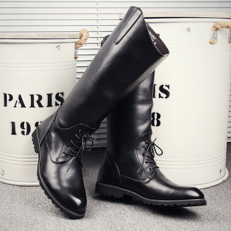 Bottes hautes noires pour hommes, chaussures de moto de styliste pour l'entraînement de l'armée, Cosplay Antique décontracté de rue