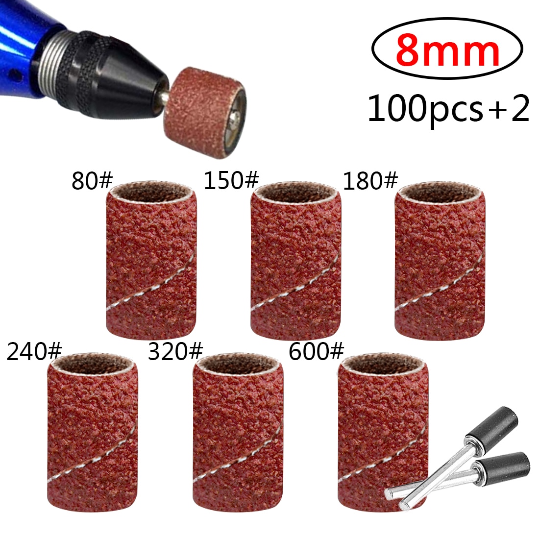 100pcs+2 Drum Sanding Kit Sanding Band 1/8 Inch Sand Mandrels Fit for Dremel Electric Nail Drill Rotary drill sander drimmel kit