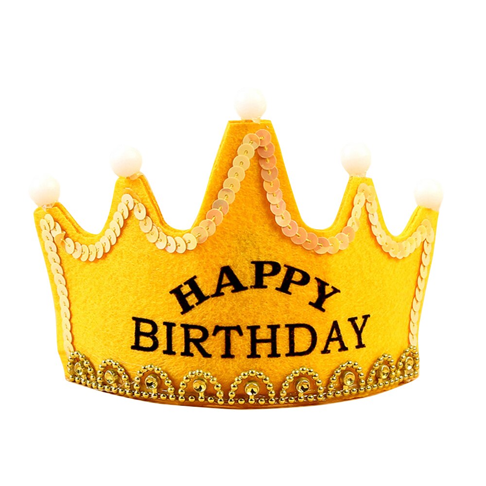 Princess King Girl Boy Crown Kids Adult Happy Birthday Party Decorations Theme Birthday Hats Decor Cap LED Lighting Headband: Yellow birthday