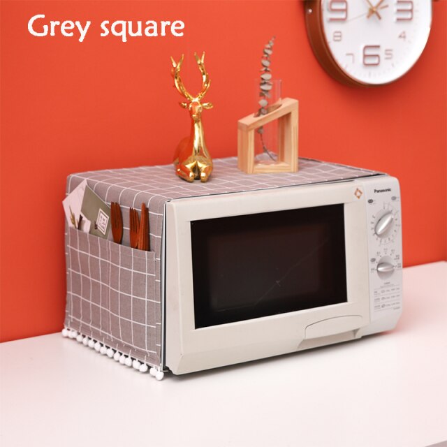 Cotton Linen Fabric Dust Cover Microwave Oven Box Pastoral Style Towel: Grey square