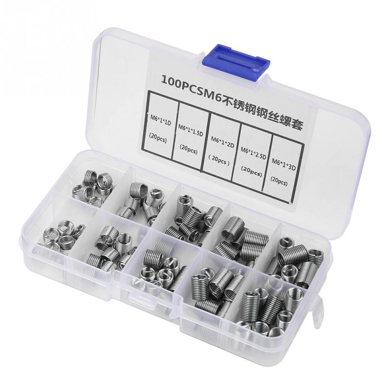 100Pcs/Set M6 Stainless Steel Screw Thread Insert Coiled Wire Helical Threaded Inserts Set helicoil thread repair kit