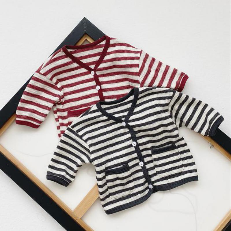 Baby Jungen Mädchen Strickjacke Herbst Baumwolle Gestreiften Oberbekleidung Spitzen Baby Kleidung Weichen Bequemen Herbst freundlicher Jacke Mantel