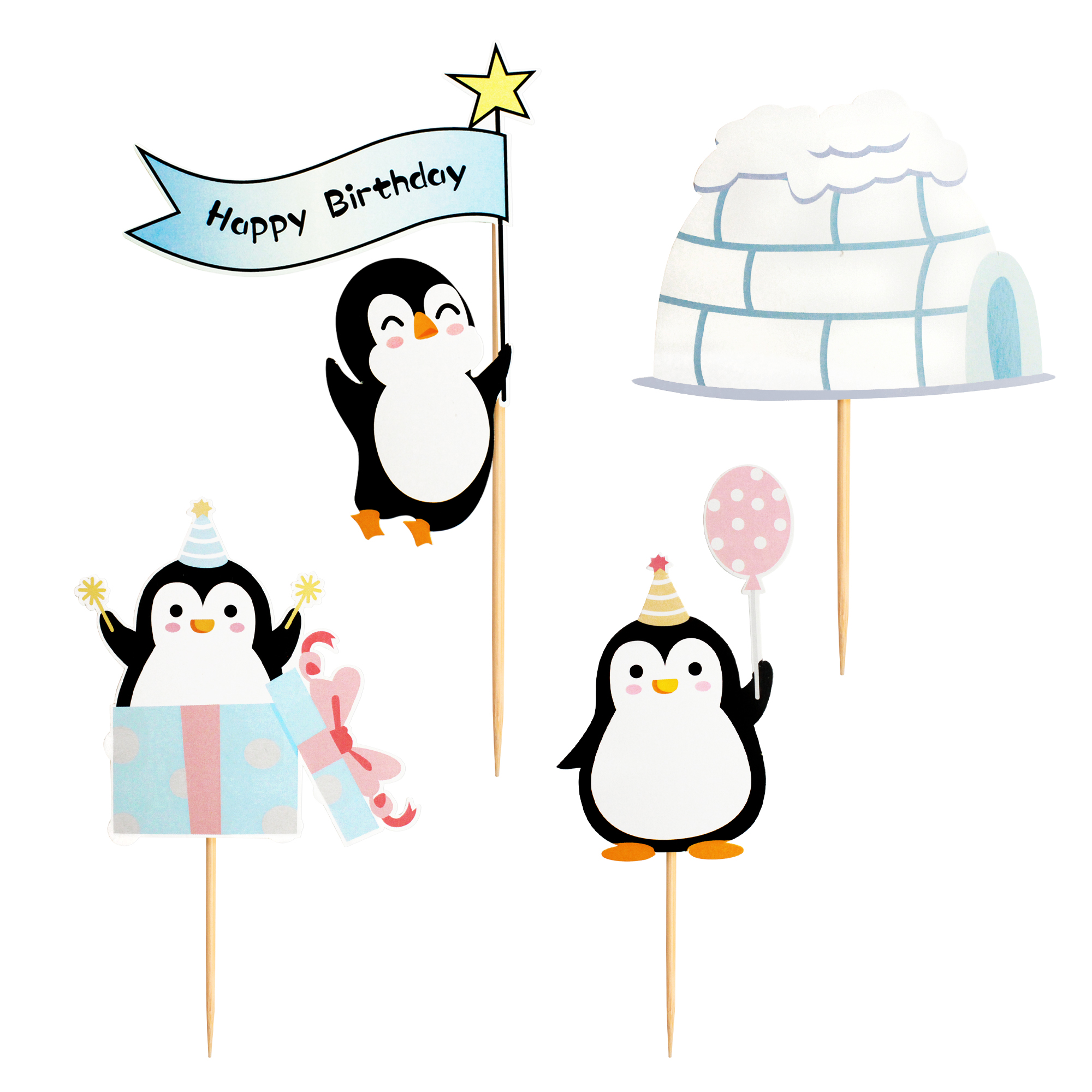Garniture de gâteau d&#39;anniversaire, chapeau de pingouin, flocon de neige, garniture de Cupcake, drapeau de fête, décoration de gâteau de noël: penguin