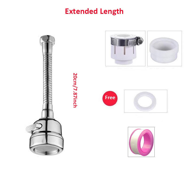 3 Modes Kitchen Basin Faucet Aerator Moveable 360 Degree Adjustable Tap Head Shower Diffuser Rotatable Nozzle Booster Faucet: Stainless Steel 20CM