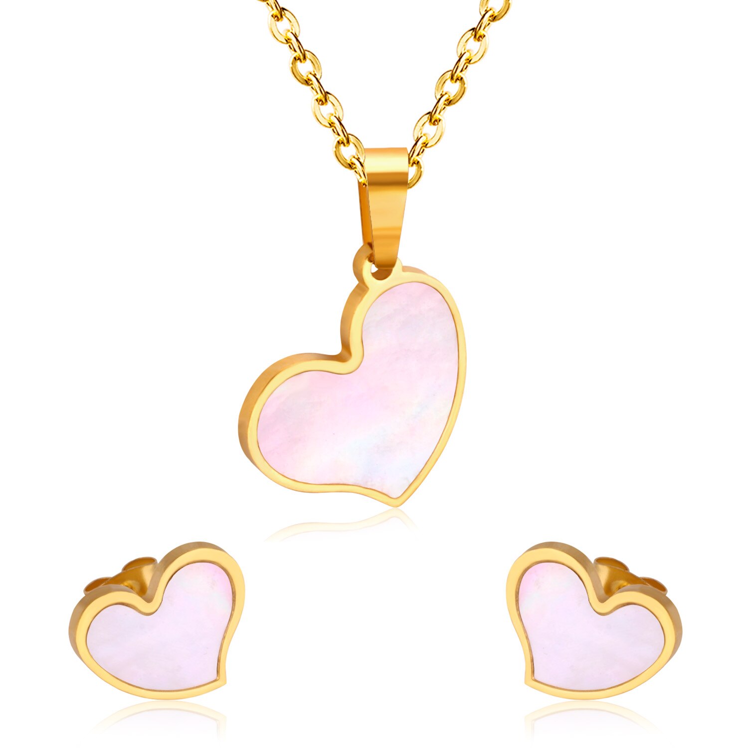 Luxukisskids Hart Sieraden Set Rvs Kettingen Sets Voor Vrouw Hart Choker Ketting Oorbellen Sieraden Sets Bijoux Femme: Gold
