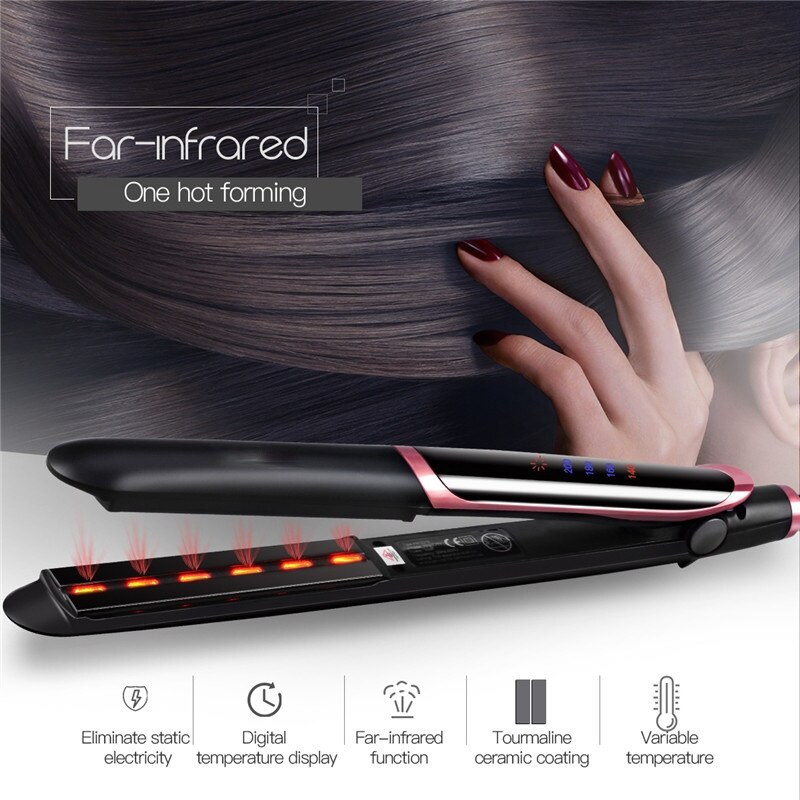 Infrared Hair Straightener 2 in 1 Curler Hair LED Display Flat Iron Negative Ion Hair Straightening Curling Iron