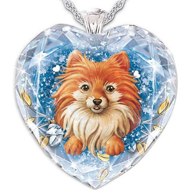 15 Popular Cat and Dog Heart-Shaped Cat and Dog Crystal Glass Pendant Necklaces for Women&#39;s Party Accessories On The Neck: 342