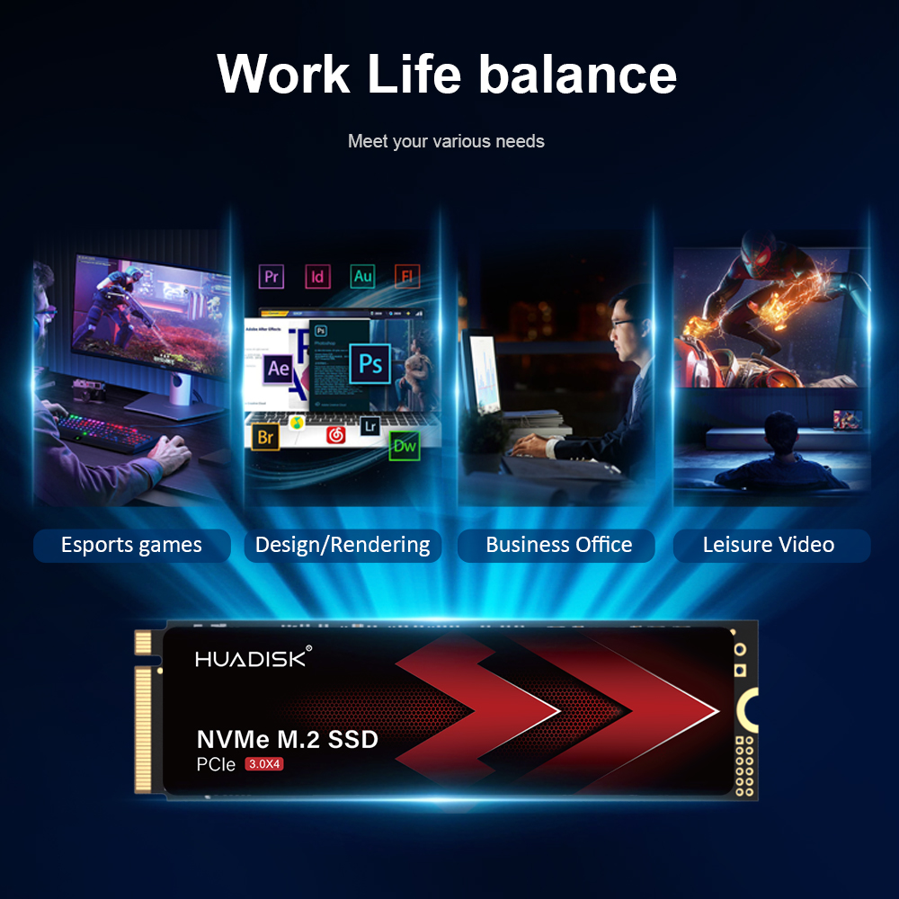 HUADISK NVMe SSD M.2 2280 512GB 1TB PCIe3.0 2TB 256GB 128GB Interne harde schijven NVMe PCIe Gen3.0x4 SSD voor laptop Desktop PC