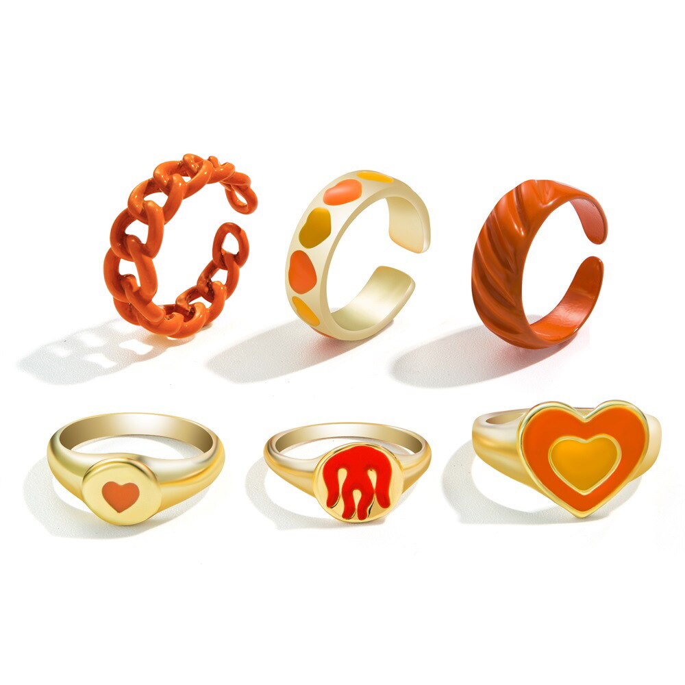6 Stks/set Vlam Emaille Ringen Set Geel Lichtmetalen Knuckle Ring Voor Vrouwen Joint Ringen Sieraden