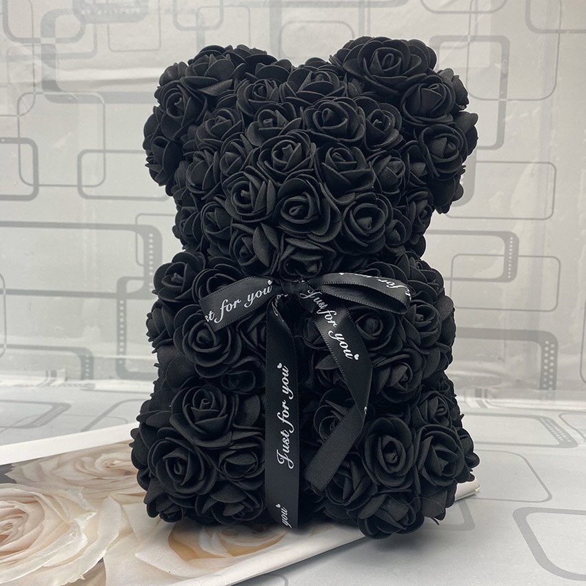 Valentinsdag dag 25cm rød rose bamse rose blomst kunstig dekoration jul kvinder valentinsdag: Sort 25cm ingen kasse