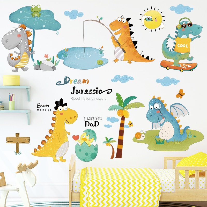 Cartoon Dinosaurus Muurstickers Voor Kinderkamer Babykamer Muur Decor Ceative Vinyl Kamer Sticker Eco-vriendelijke Home Decoratie Sticker
