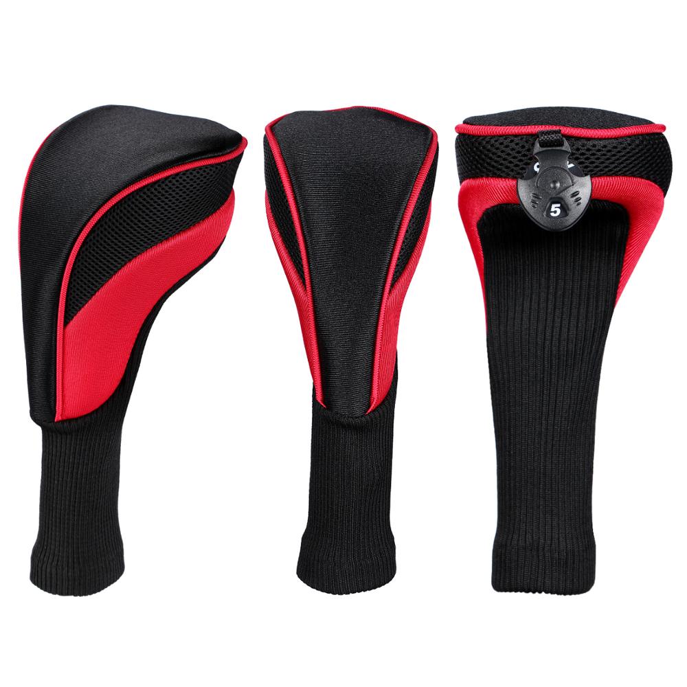 3 Pcs Golf Wood Cover Golf Headcovers for Driver Fairway 1 3 5 Woods Golf Wood Club Protector: Black Red 135