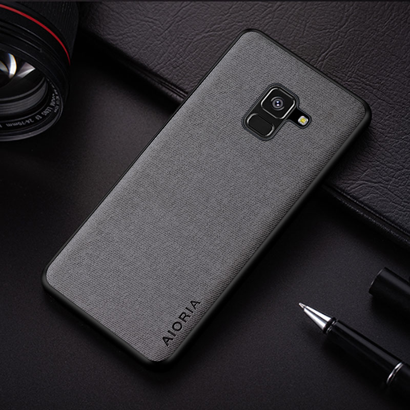Hülle für samsung Galaxis  a8 a8 Plus, schlicht, stoßfest, leicht, einfarbig, textil-leder-bezug: A8 2018 (a530) / Hellgrau