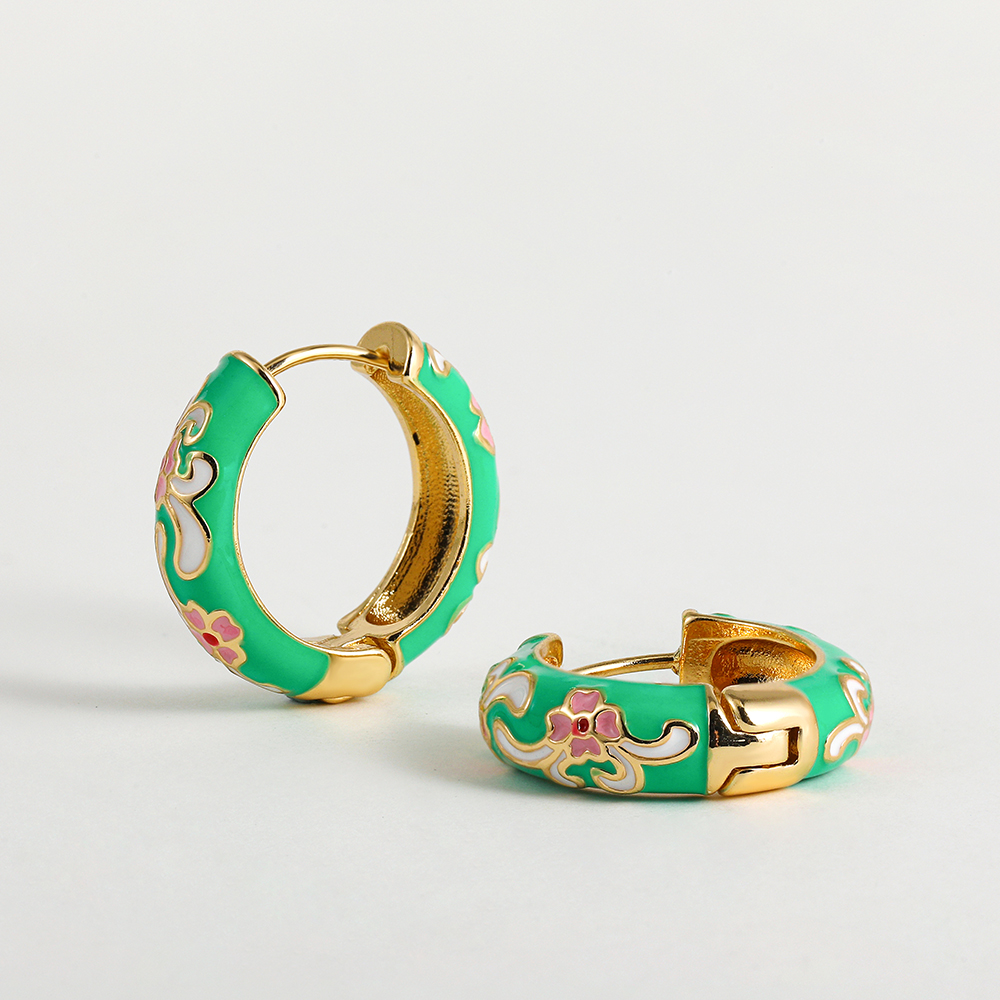 Orecchini a cerchio piccoli con fiori colorati Vintage ▾ Smalto in metallo Fiori e piante Cerchio Huggie cerchi Regalo di gioielli alla moda femminile: Placcato rodio