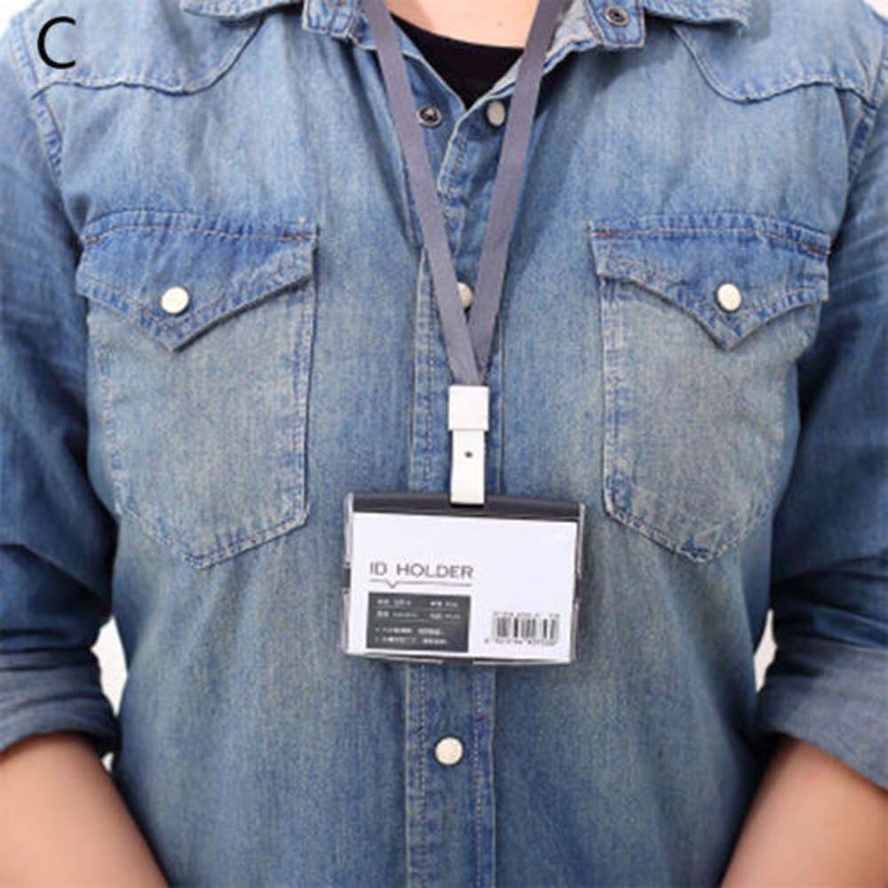 Credit ID Card Badge Tag Holder Hard Plastic Pocket Pass Case Neck Strap Lanyard Labels & Indexes Back to School: Horizontal-Black