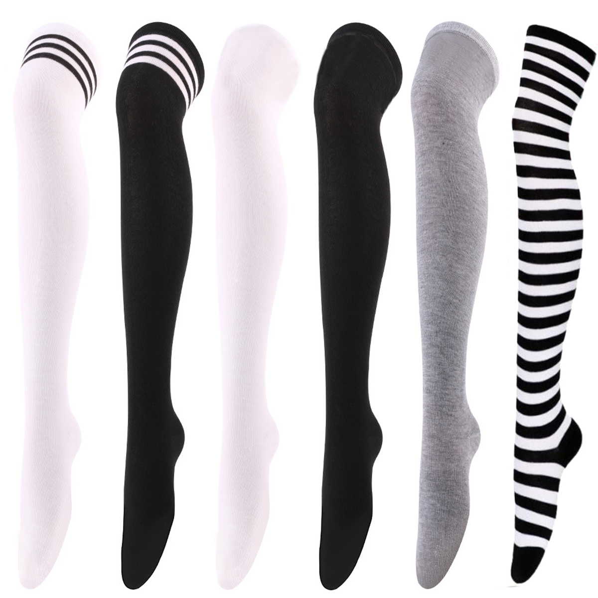1/6 Pairs Women's Striped Stocking Japanese Over Knee Socks Women Keep Warm Slim Long Socks Black White Striped Hosiery