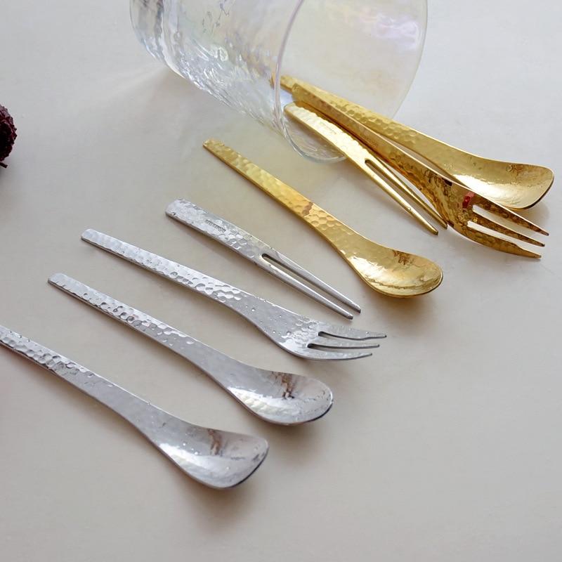 304 japanischen Stil Metall Geschirr Hammer Gittergewebe Löffel Kuchen Obst Gabel Edelstahl Nachtisch Kaffee Löffel Teelöffel