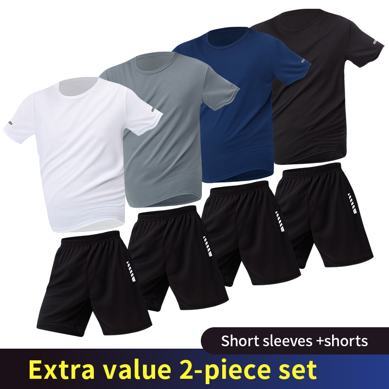 Costume d'été 2/6 pièces pour hommes, couleur unie, séchage rapide, sport de Fitness pour jeunes, respirant, manches courtes, décontracté, Joker, Short noir