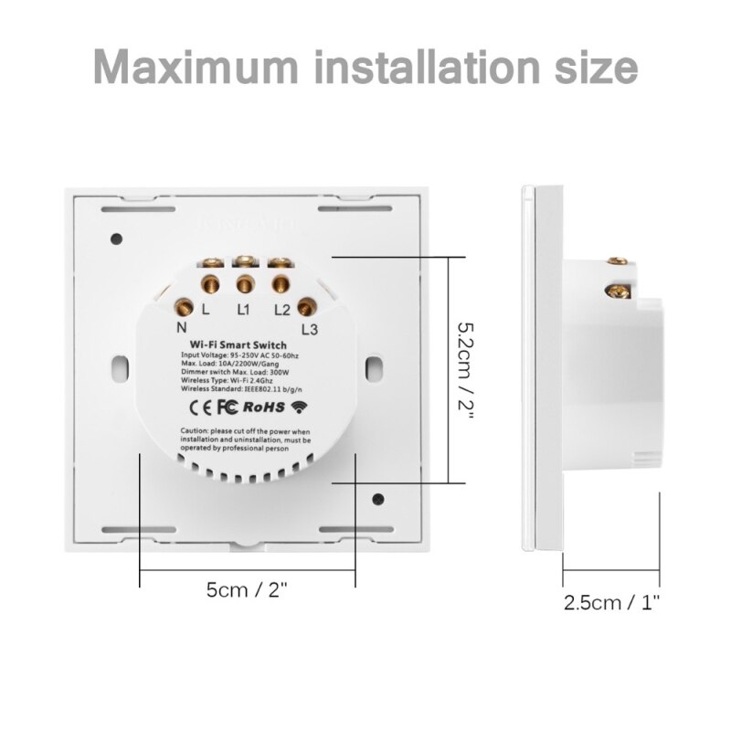 Touch Switch Smart Switch Panel Wall switch 1/2/3 Gang Wifi Light Switch US / EU Standard Work with Alexa Google Home