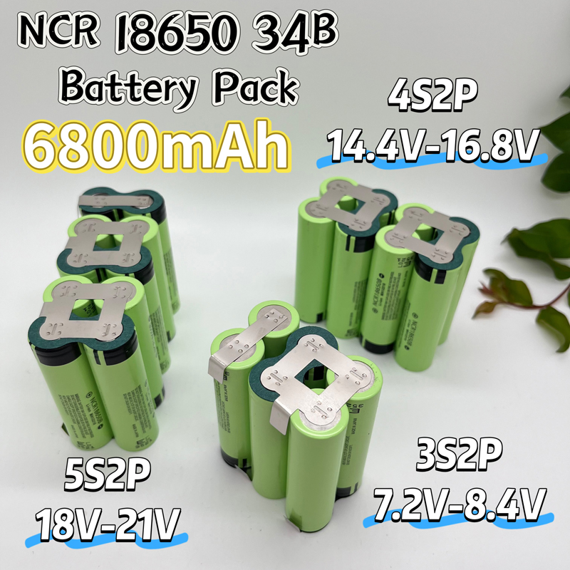 Batería de iones de litio NCR18650-34B 2S1P/2S2P/3S1P/3S2P/4S1P/4S2P/5S1P/5S2P/6S1P/6S2P 7,2 V-25,2 V 3,4/6,8 Ah paquete de batería para destornillador