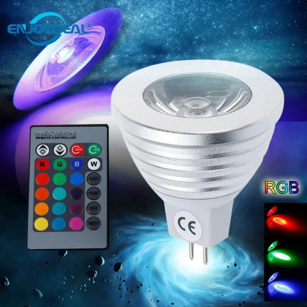 Bombilla LED RGB MR16 de 3W, foco con cambio de 16 colores y control remoto de 24 teclas, CA/CC, 12V, novedad