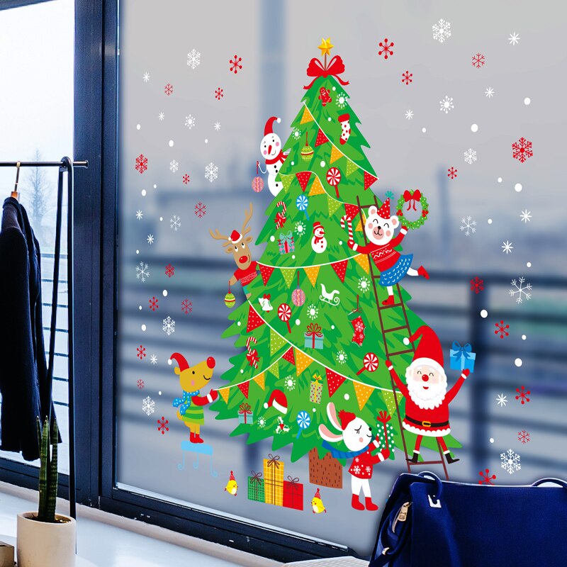 Father Christmas Window Stickers DIY Tree Snowflakes Wall Decals for Living Room Shop Glass Year Decoration