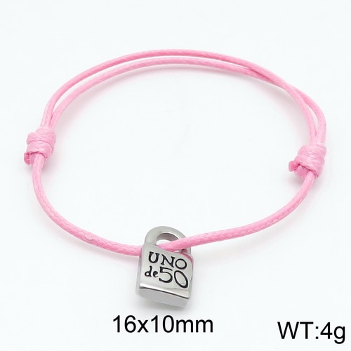 Women Men Silver Color Gold Stainless Steel key UNO de 50 Lock Black Red Brown Pink Rope Bracelet Jewelry