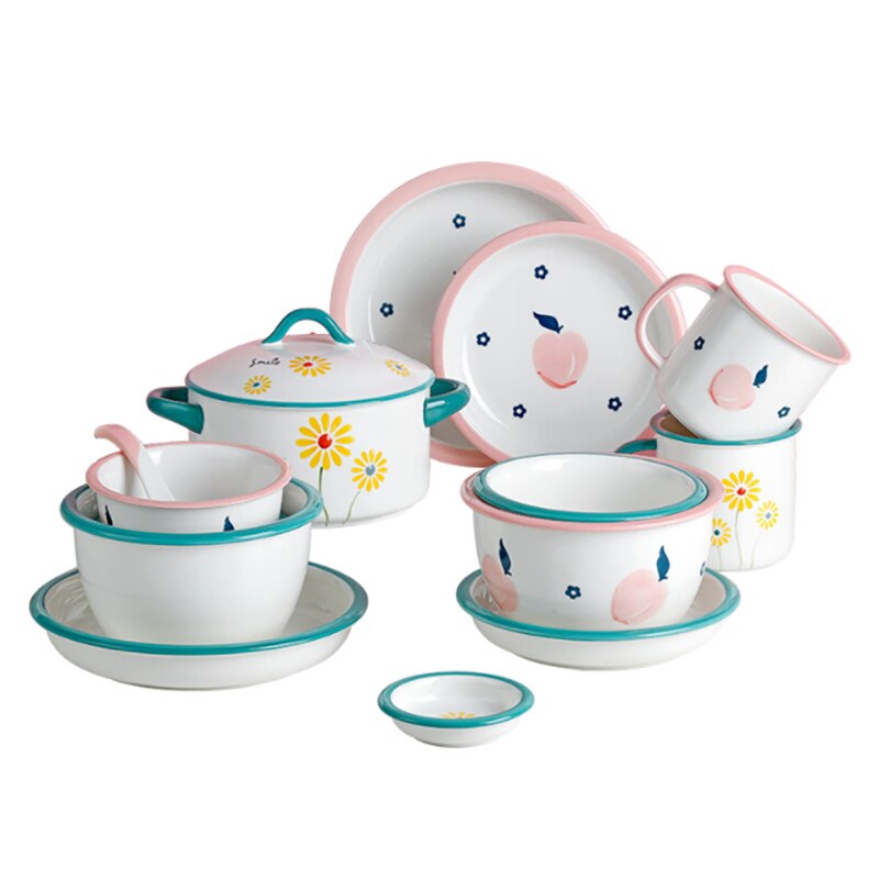 Keramische Diner Borden Kommen Set Leuke Bloem En Perzik Patroon Huishouden Enkele Grote Servies Vajilla Тарелки Для Еды