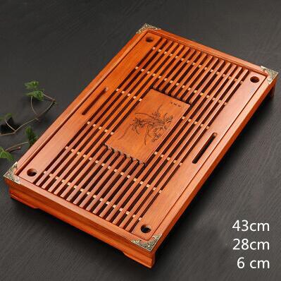 Solid Wooden Tea Tray Drainage water storage kung fu tea set with Drawer tea table Chinese tea room board ceremony tools: Design D