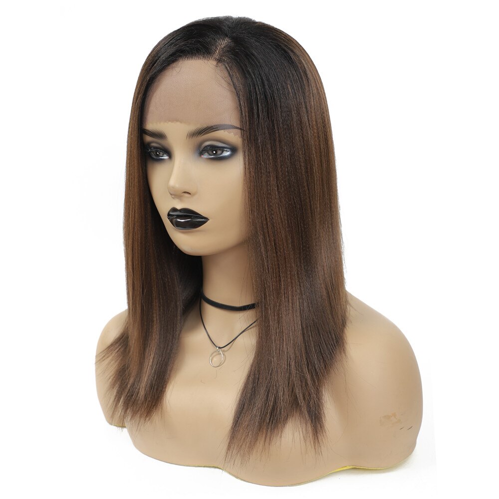 X-TRESS 18'' Dark Roots Ombre Black Lace Front Synthetic Wig for Black Women High Temperature Fiber Hair Trendy Medium Length