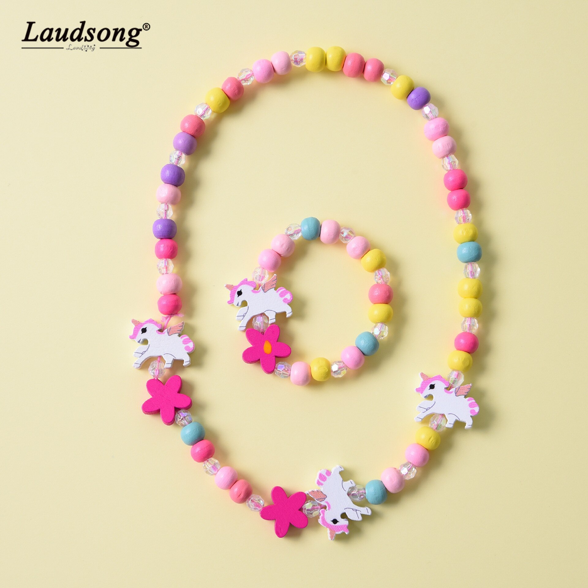 2 Stks/set Houten Multicolor Leuke Animal Bead Ketting Armband Voor Kinderen Party Sieraden: X00001