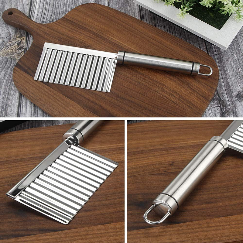 Stainless Steel Potato Chip Slicer Crinkle Cutter Knife Dough Vegetable Fruit Potato Crinkle Wavy Slicer Knife French Fry Slicer